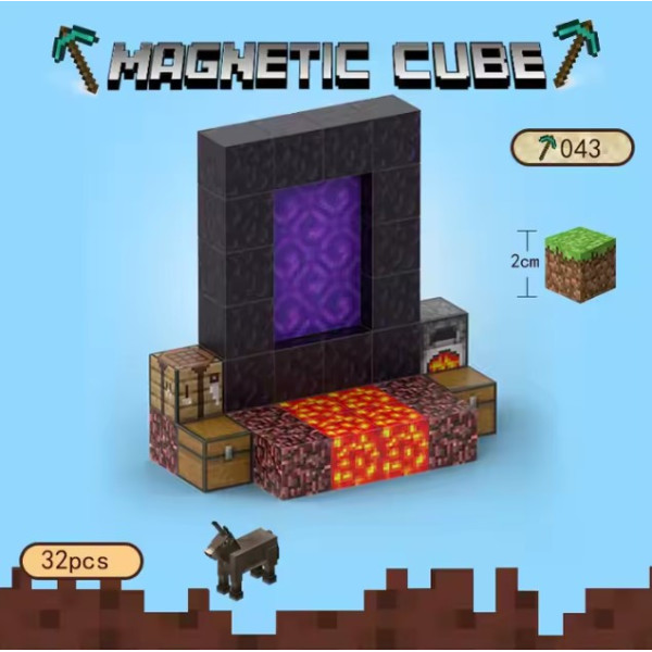 Магнітний конструктор із кубиків Minecraft Magnetic Cube Пекельні ворота - 32 деталі, Магнітні кубики Майнкрафт