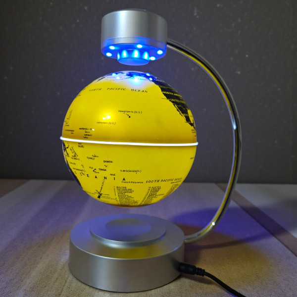 Левітуючий глобус 15см, літаюча куля Левітрон з led-підсвічуванням на подарунок, жовтий