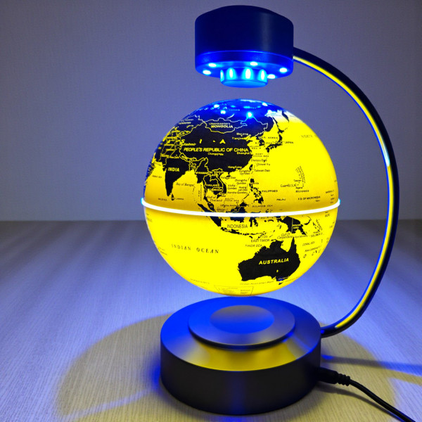 Левітуючий глобус 15см, літаюча куля Левітрон з led-підсвічуванням на подарунок, жовтий