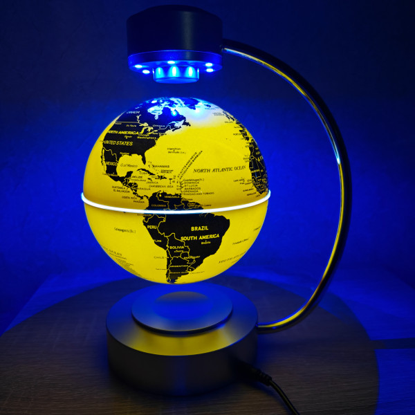 Левітуючий глобус 15см, літаюча куля Левітрон з led-підсвічуванням на подарунок, жовтий