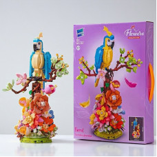 Конструктор 3Д Папуга Ара з квітами 39 см, конструктори для дітей Zuanma Flowers 1162 дет.