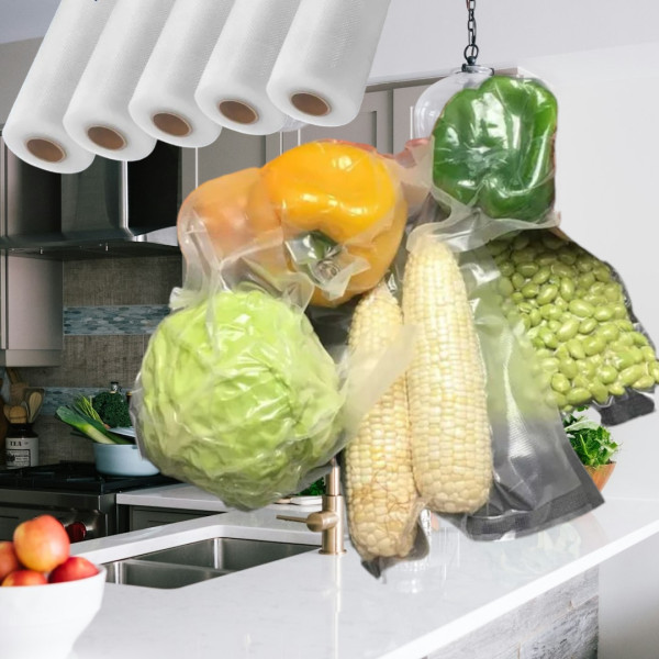 Пакети для вакууматора 25 см на 5 метрів для харчових продуктів рифлені, Плівка рулон для вакуумування їжі