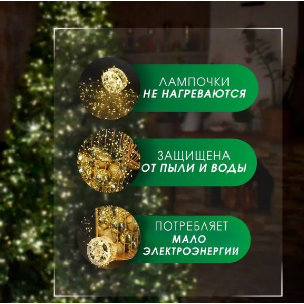 Гірлянда Роса USB, 20 метрів, 200 LED на зеленому дроті з пультом, світлодіодна гірлянда для ялинки