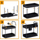 Этажерка на кухню и ванной 2 яруса с крючками Kitchen Storage Rack 34см Стеллаж в ванную чёрного цвета