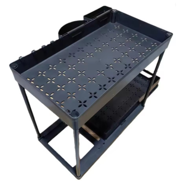 Этажерка на кухню и ванной 2 яруса с крючками Kitchen Storage Rack 34см Стеллаж в ванную чёрного цвета