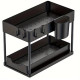 Этажерка на кухню и ванной 2 яруса с крючками Kitchen Storage Rack 34см Стеллаж в ванную чёрного цвета
