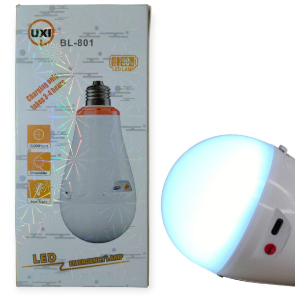 Акумуляторна usb лампа з цоколем e27 20W на патрон, розумна світлодіодна яскрава лампочка акумуляторна Аварійна