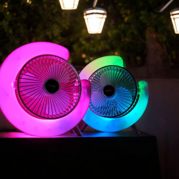 Вентилятор аккумуляторный настольный с подсветкой RGB, аккумуляторные вентиляторы, вентилятор для дома Розовый