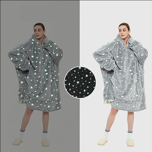 Світний у темряві плед-толстовка з рукавамиHuggle Hoodie Stars Lumi, оверсайз, 80х80 см