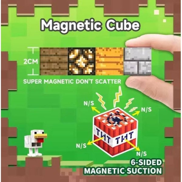 Дитячий Магнітний конструктор кубики Minecraft 70 дет. з магнітних блоків, конструктор на магнітах із кубиків