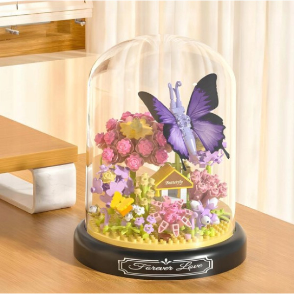 Конструктор у колбі з підсвіткою Balody Butterfly Dancing 582 деталі, Блоковий 3д конструктор Бузковий метелик