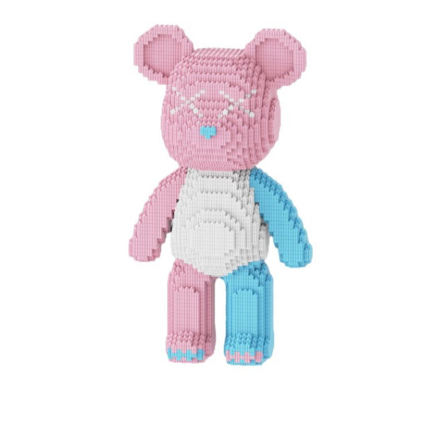 Конструктор у формі ведмедика 40 см рожевий із блакитним 3d Magic Blocks bearbrick із блоків, наноблок 3D конструктори