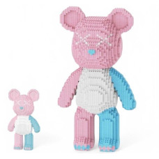 Конструктор у формі ведмедика 40 см рожевий із блакитним 3d Magic Blocks bearbrick із блоків, наноблок 3D конструктори