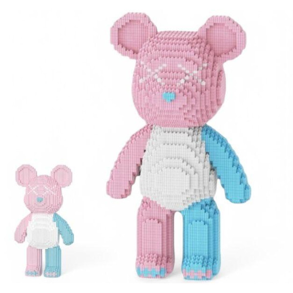 Конструктор у формі ведмедика 40 см рожевий із блакитним 3d Magic Blocks bearbrick із блоків, наноблок 3D конструктори