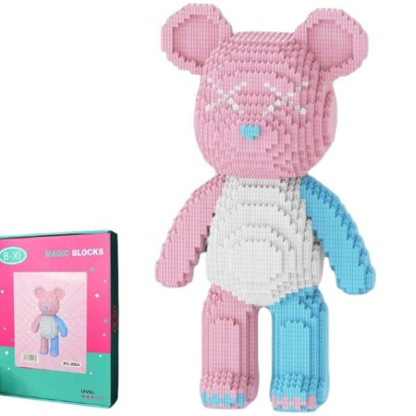 Конструктор у формі ведмедика 40 см рожевий із блакитним 3d Magic Blocks bearbrick із блоків, наноблок 3D конструктори