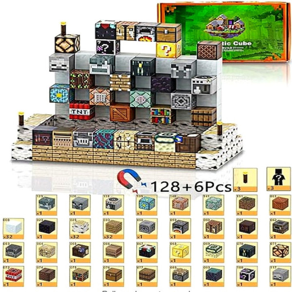 Магнітний конструктор із кубиків Minecraft Magnetic Cube Майстерня - 128 деталей, Магнітні кубики Майнкрафт