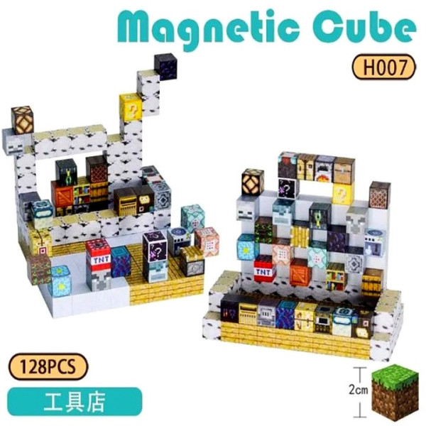 Магнітний конструктор із кубиків Minecraft Magnetic Cube Майстерня - 128 деталей, Магнітні кубики Майнкрафт