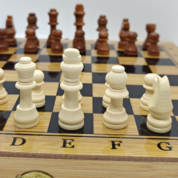 Шахи, шашки, нарди 3в1 — дерев'яний складаний набір з дошкою 29×29,5 см світле дерево | Настільна гра