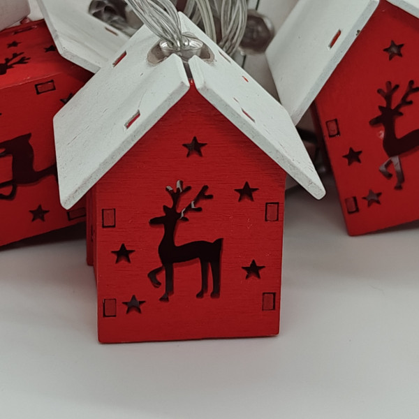 Новорічна гірлянда будиночки 3м USB з 20 LED дерев'яна, тепле біле світло | Гірлянда з будиночків