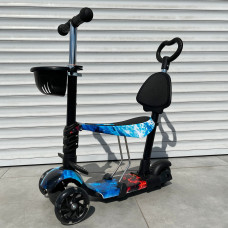 Триколісний самокат Scooter 5 в 1 з батьківською ручкою для дітей від 1 до 8 років, сидінням і світловими колесами