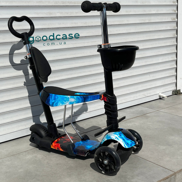 Триколісний самокат Scooter 5 в 1 з батьківською ручкою для дітей від 1 до 8 років, сидінням і світловими колесами