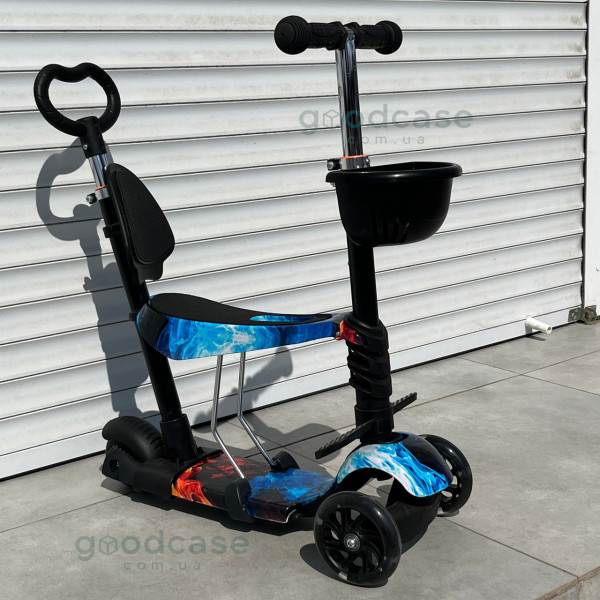 Триколісний самокат Scooter 5 в 1 з батьківською ручкою для дітей від 1 до 8 років, сидінням і світловими колесами