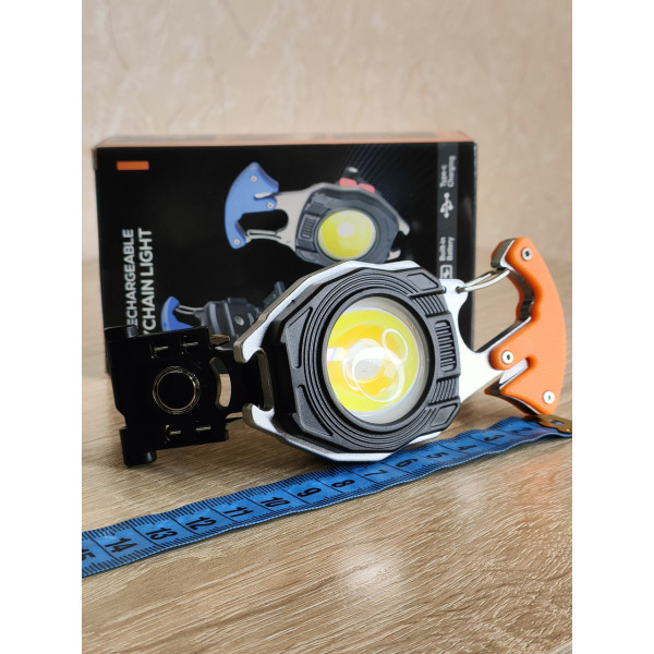 Яскравий акумуляторний LED ліхтарик W5147 7в1 світлодіодний COB Type-C з червоним світлом, ліхтар карабін запальничка