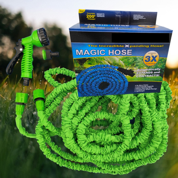 Поливальний шланг 15 метрів Magic Hose — саморозтягувальний, гнучкий, з розпилювачем для саду та городу