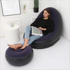 Надувне крісло з пуфиком Air Sofa для дому та природи з насосом велюрове, Надувні крісла та пуфи