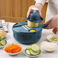 Овочерізка з контейнером New basket cutter 12в1 Багатофункціональна ручна терка для нарізки та шатківниці