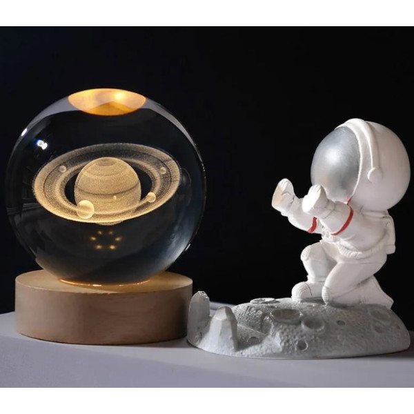 Світиться 3D кришталева куля-нічник 8 см Галактика USB для дітей, декоративний світильник із проєкцією