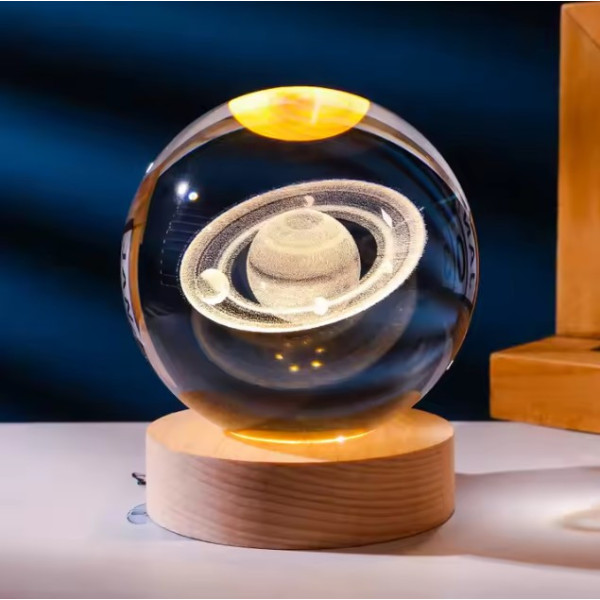 Світиться 3D кришталева куля-нічник 8 см Галактика USB для дітей, декоративний світильник із проєкцією