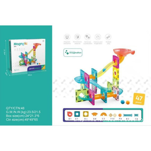 Магнітний конструктор DIY 47 деталей Magnetic Blocks динамічний конструктор гірки лабіринт із кульками