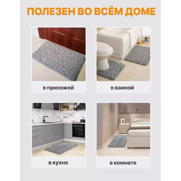 Набір килимків для ванної кімнати 2 шт. 3D текстура, антиковзні, вологопоглинальні