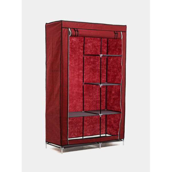 Тканинна шафа складана 6 відділень бордового кольору HCX Storage Wardrobe 175 см, мобільний органайзер для речей