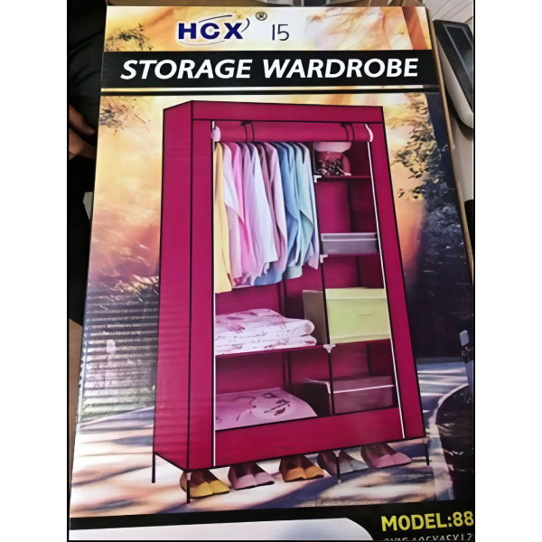 Тканинна шафа складана 6 відділень бордового кольору HCX Storage Wardrobe 175 см, мобільний органайзер для речей