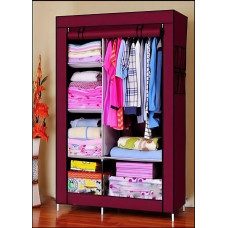Тканинна шафа складана 6 відділень бордового кольору HCX Storage Wardrobe 175 см, мобільний органайзер для речей