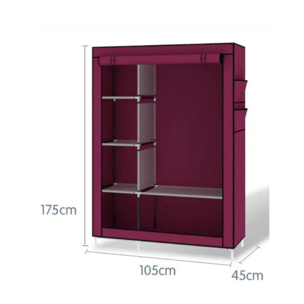 Тканинна шафа складана 6 відділень бордового кольору HCX Storage Wardrobe 175 см, мобільний органайзер для речей