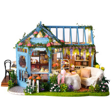 Румбокс Чайний будиночок «Рожевий сад» DIY DollHouse і пилозахисний купол з підсвічуванням 29 x 20 x 18 см