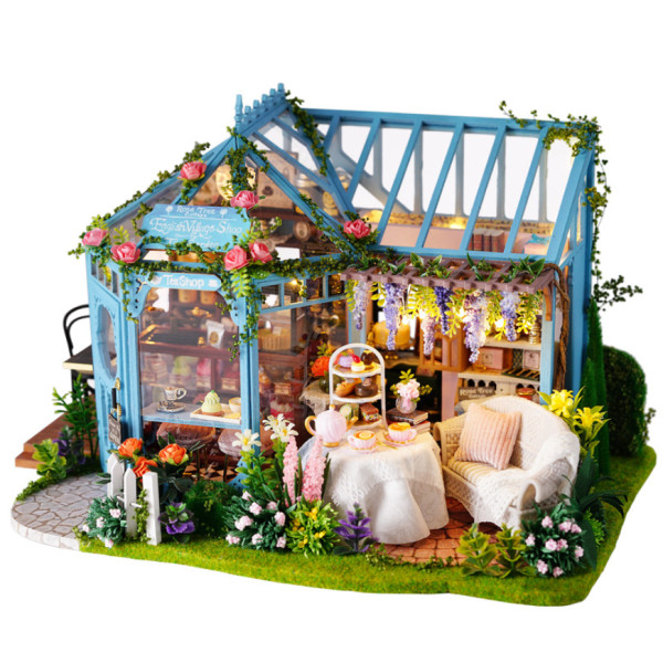 Румбокс Чайний будиночок «Рожевий сад» DIY DollHouse і пилозахисний купол з підсвічуванням 29 x 20 x 18 см