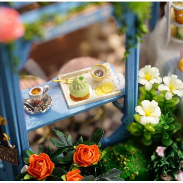 Румбокс Чайний будиночок «Рожевий сад» DIY DollHouse і пилозахисний купол з підсвічуванням 29 x 20 x 18 см