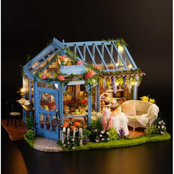 Румбокс Чайний будиночок «Рожевий сад» DIY DollHouse і пилозахисний купол з підсвічуванням 29 x 20 x 18 см
