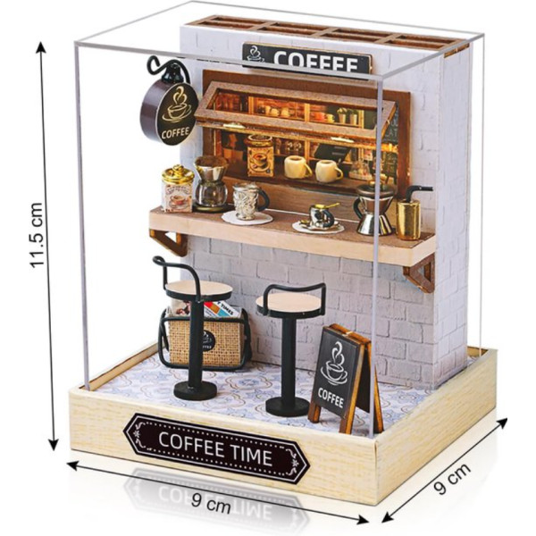 Румбокс кав'ярня з підсвічуванням 3D DIY Dollhouse Roombox міні кафе 11,5 × 9 × 9 см, інтер'єрний конструктор