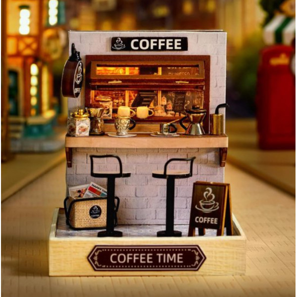 Румбокс кав'ярня з підсвічуванням 3D DIY Dollhouse Roombox міні кафе 11,5 × 9 × 9 см, інтер'єрний конструктор