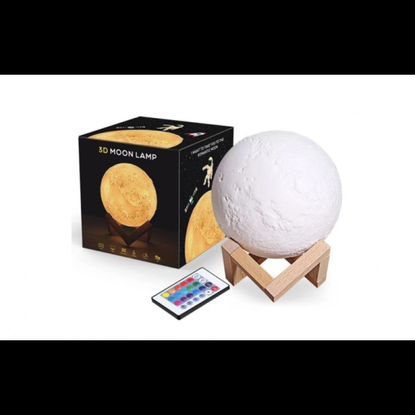 Світильник — нічник Місяць на акумуляторі 20 см "3D Moon Lamp" 16 кольорів із пультом