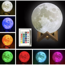 Світильник — нічник Місяць на акумуляторі 20 см "3D Moon Lamp" 16 кольорів із пультом