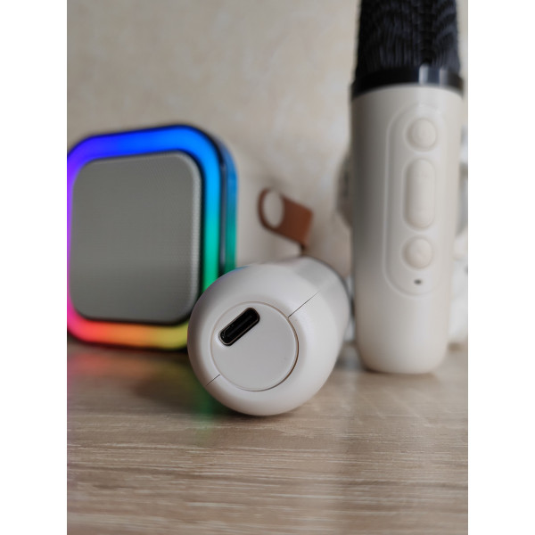 Дитяче караоке з портативною колонкою Блютуз (Bluetooth) на 2 мікрофони Для вокалу підсвічування RGB