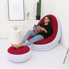 Надувне крісло з пуфиком Air Sofa для дому та природи з насосом велюрове, Надувні крісла та пуфи