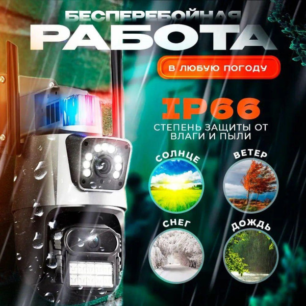 Поворотна подвійна вулична IP-камера 12 MP відеоспостереження з нічним баченням Wi-fi та сиреною PTZ Icsee