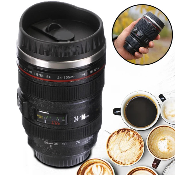 Термочашка об'єктив камери Canon EF 24-105 в стилі об'єктиву з кришкою термо-кухоль 300мл чорна